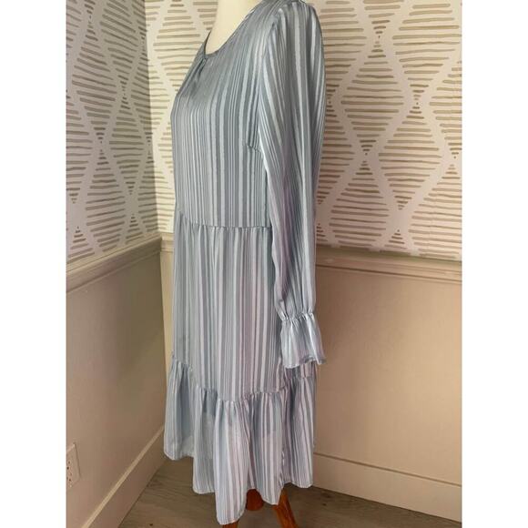 Love Copenhagen Women’s Size 6 Blue and Gold Thread Sheer Midi Tier Ruffle Dress - Picture 5 of 5